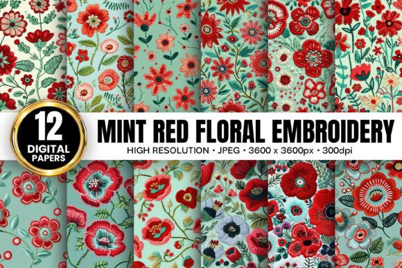 Mint Red Flowers Embroidery Patterns Review