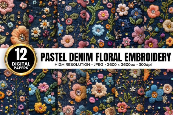 Pastel Denim Floral Embroidery Patterns Review