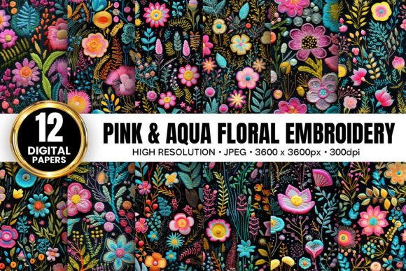 Pink Aqua Flowers Embroidery Patterns Review